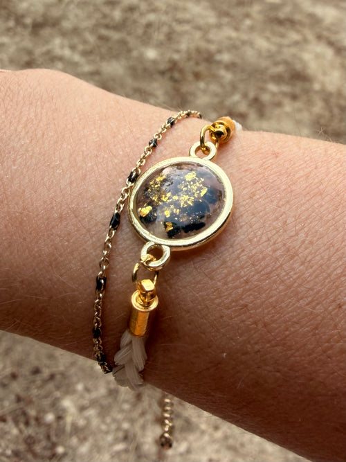 Bracelet Résine & Crin de Cheval – Feuilles d'Or