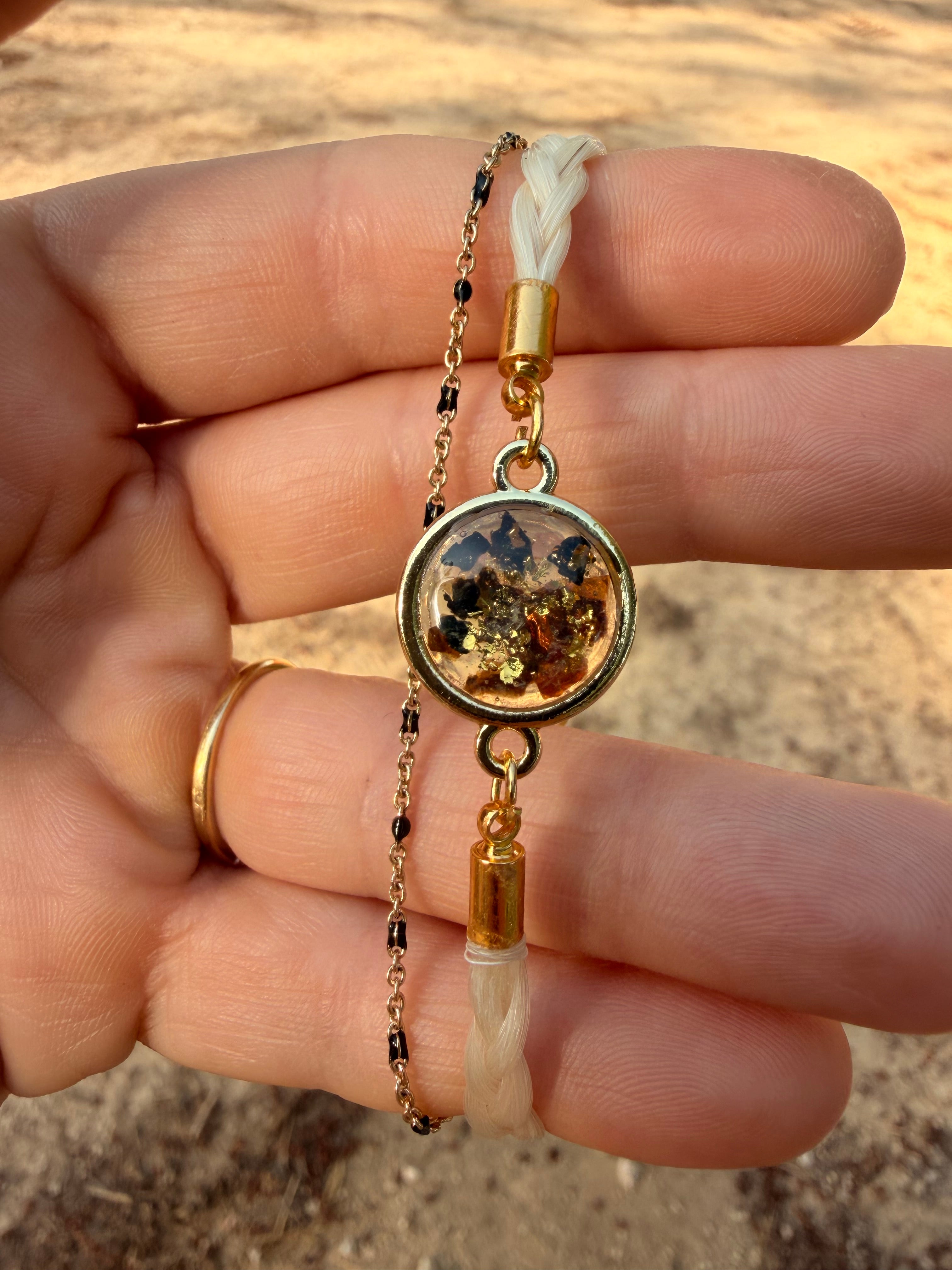Bracelet Résine & Crin de Cheval – Feuilles d'Or